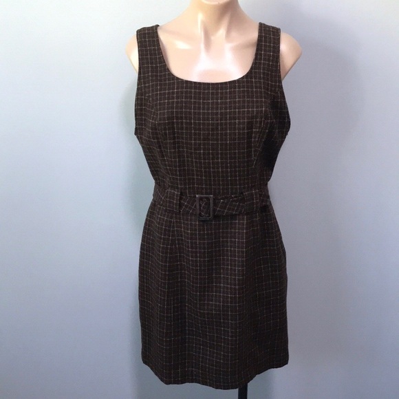 Old Navy Vintage Wool Plaid Twee Dress Brown 6 - Picture 1 of 6